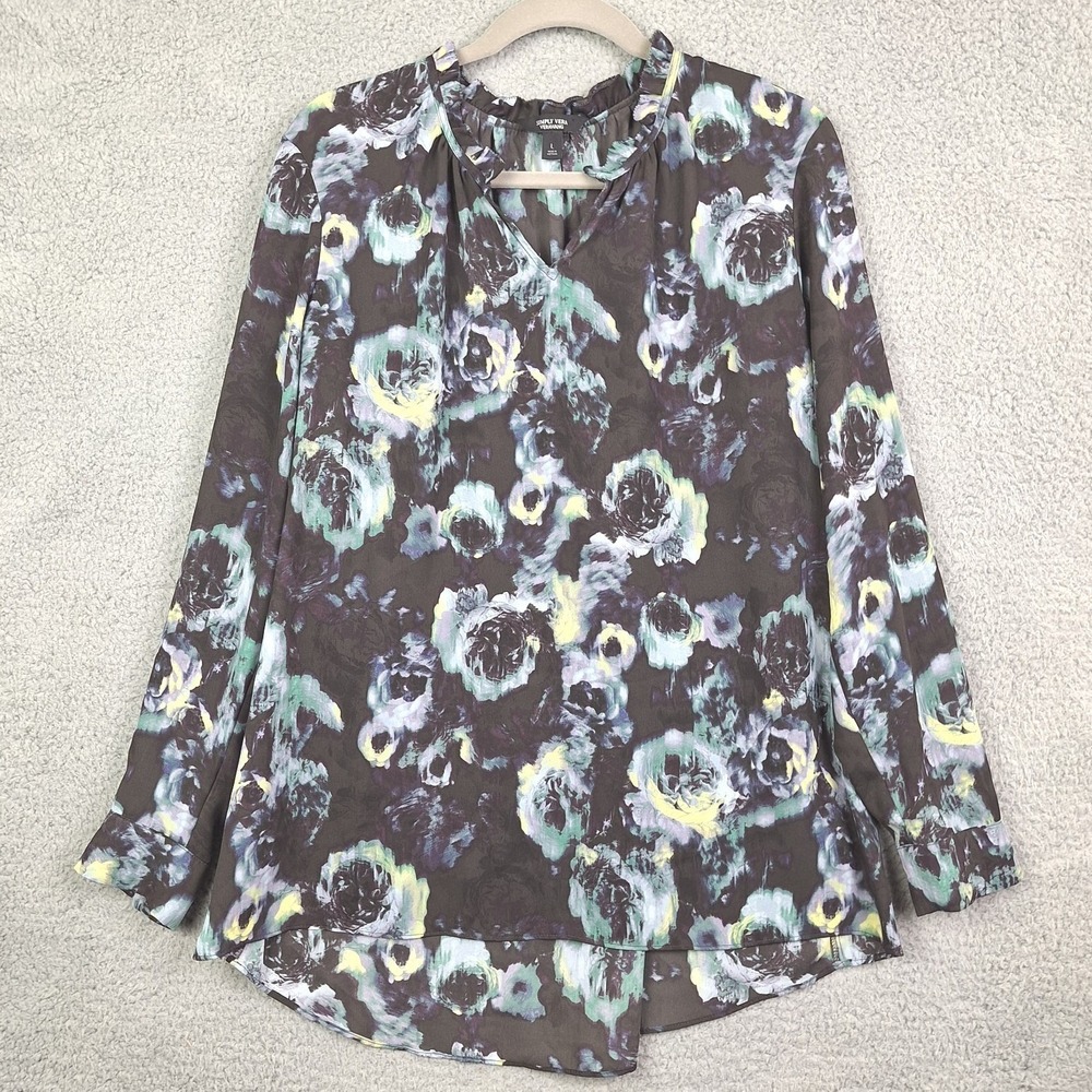 Simply Vera Vera Wang Top Womens Large Purple Floral Romantic Dark Fairy - Picture 1 of 8